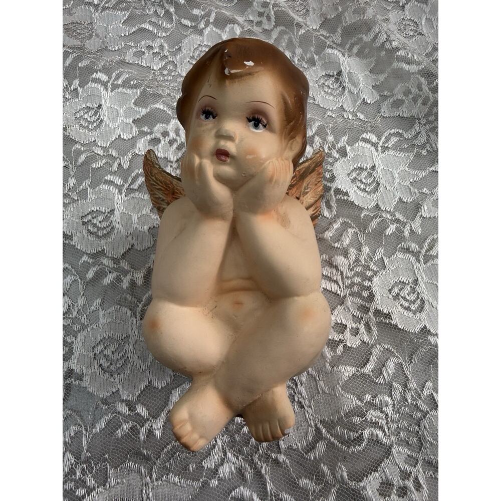 Vintage Folk Handmade Made In Mexico Angel Boy Girl Cherub Ceramic Religious 6”